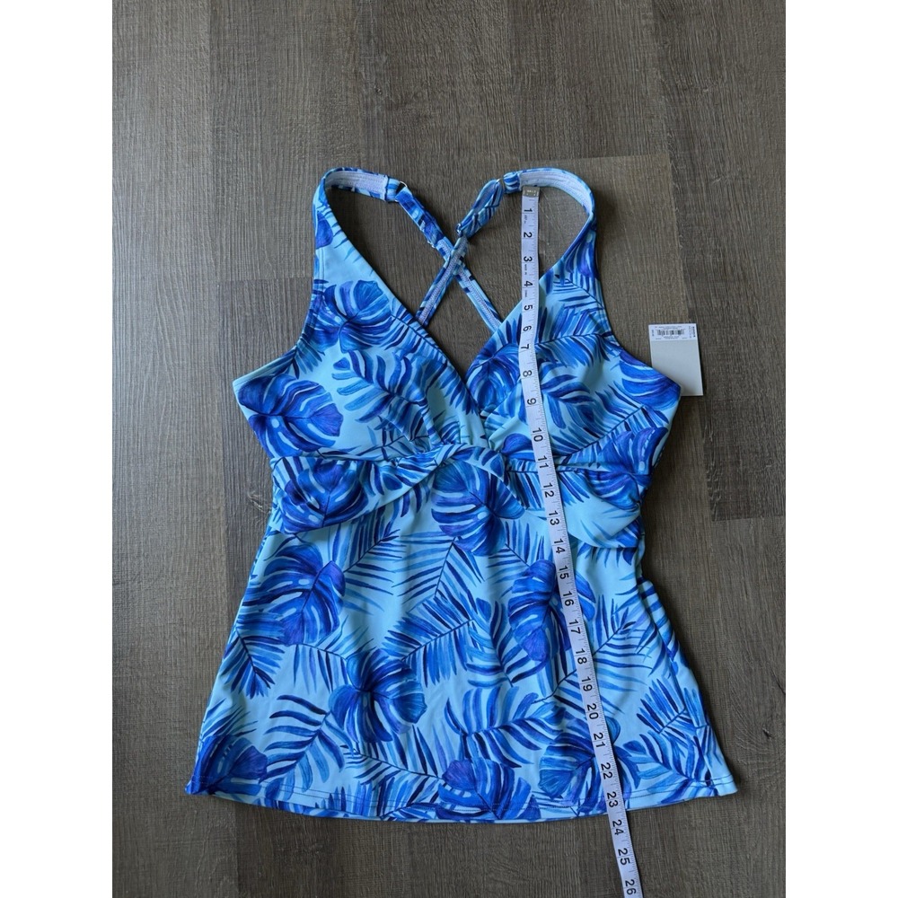 Croft & Barrow Tankini Top Women's Blue Tropical V Neck Crossover Lined Sz M - Picture 4 of 6